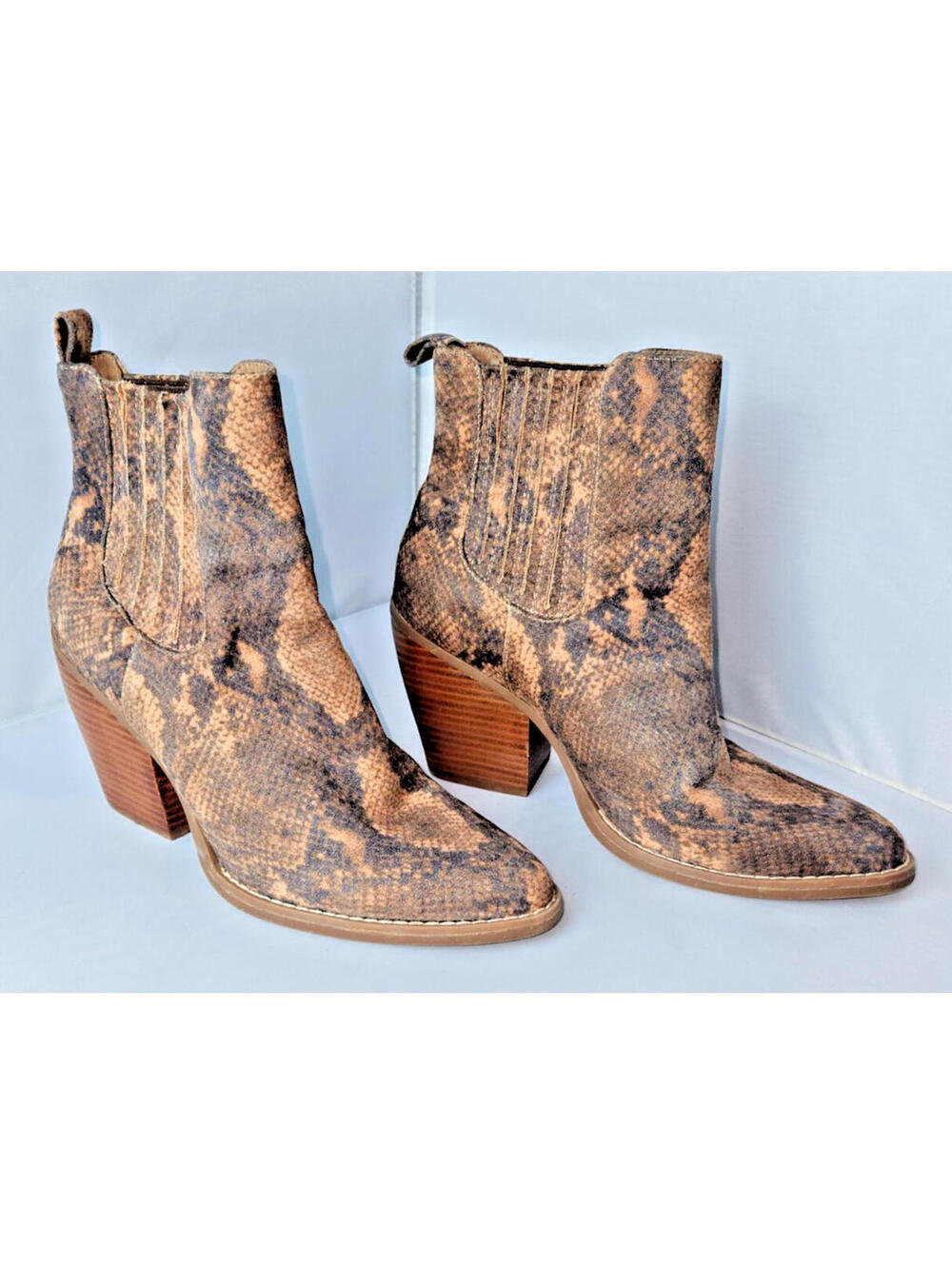 Madden Girl Women's Ankle Boots with Snakeskin Pattern and Stacked Heel 9M